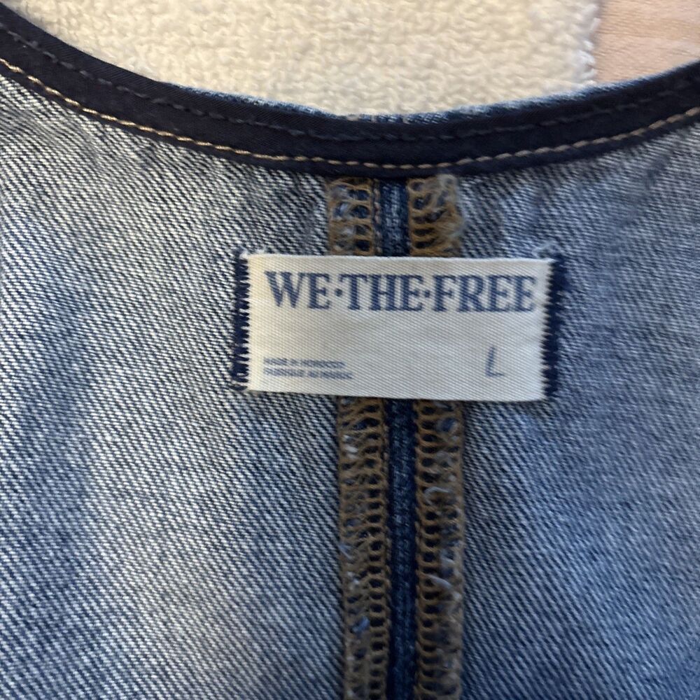 Free People We The Free High Roller Denim Jumpsuit Blue Boho Hippie Romper, Sz L - Picture 5 of 13